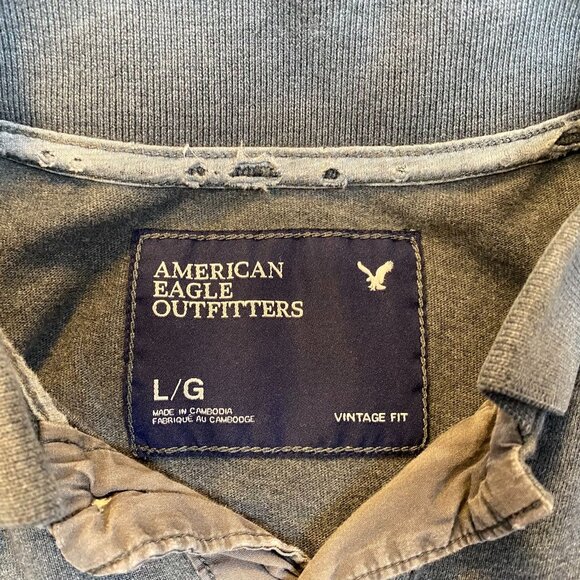 American Eagle Women's Polo Shirt Large Vintage Fit Gray with Embroidered 37 - Picture 3 of 7